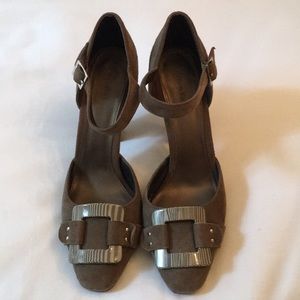 Calvin Klein Olive Suede Heels; Size 6.5